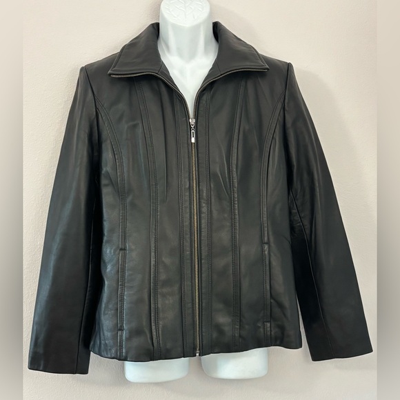 KENNETH COLE REACTION Black Leather Zip Up Jacket via G-III Apparel Size L